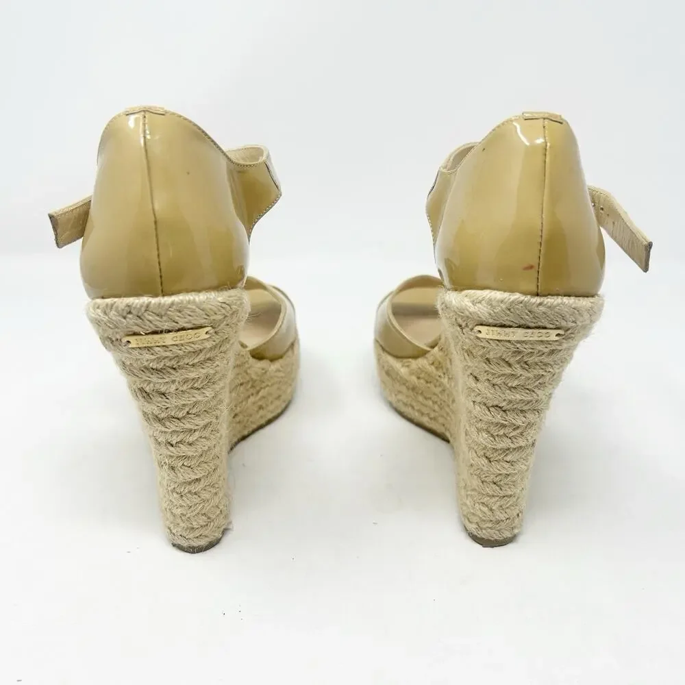 Jimmy Choo Phoenix Nude Patent Leather Espadrille Platform Wedge Sandals 37 (7) - Picture 4 of 8